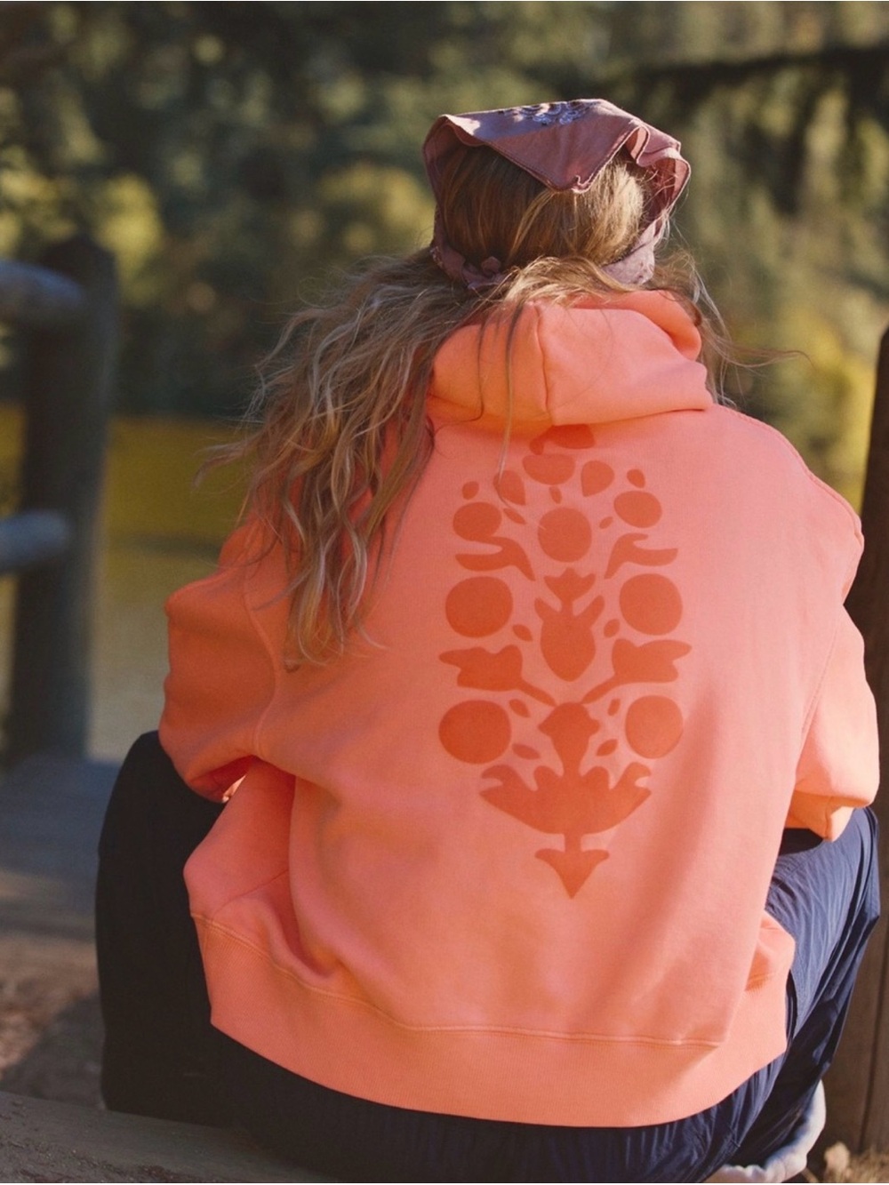 NWOT Free People FP Movement A Cut Above Flocked Logo Buti Hoodie in Neon Coral